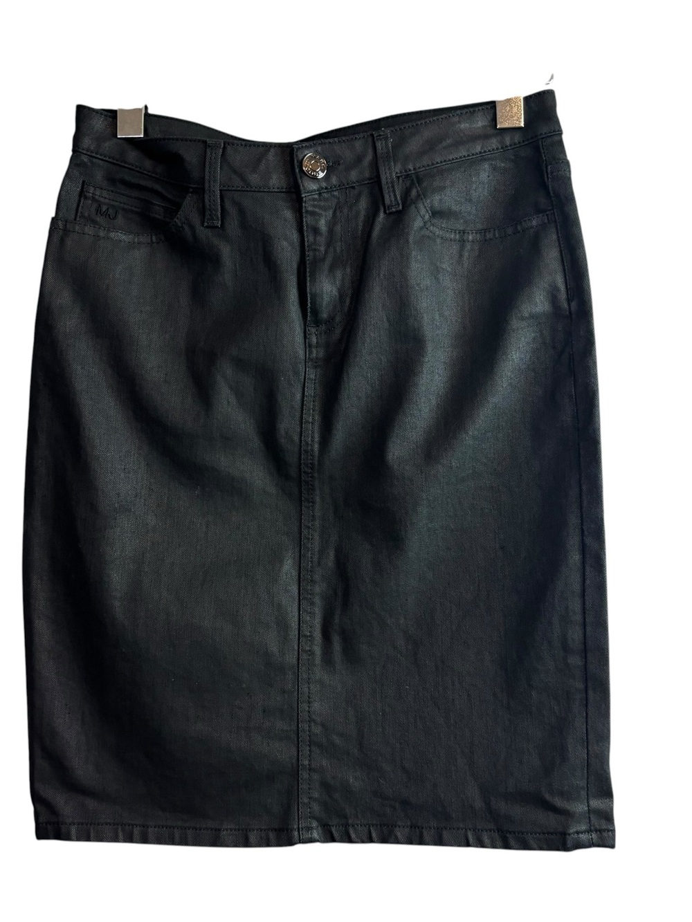 Marc by Marc Jacobs, Black Denim Coated Pencil Skirt Knee Length Women's Size 6